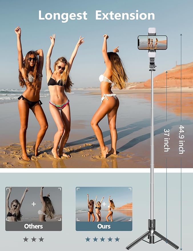 45” Selfie Stick Tripod with Fill Lights