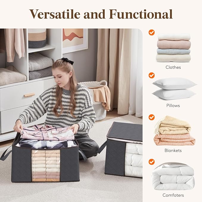 95L Large Clothes Storage Box – 3 Pack Grey