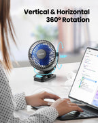 Gaiatop Portable Clip-On Fan – Rechargeable 3-Speed 360° Personal Cooling Fan