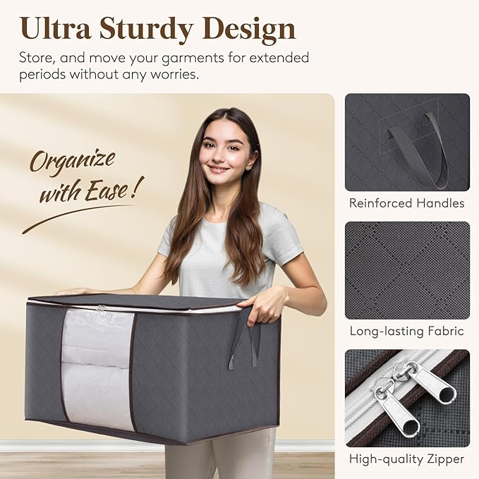 95L Large Clothes Storage Box – 3 Pack Grey