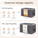 95L Large Clothes Storage Box – 3 Pack Grey