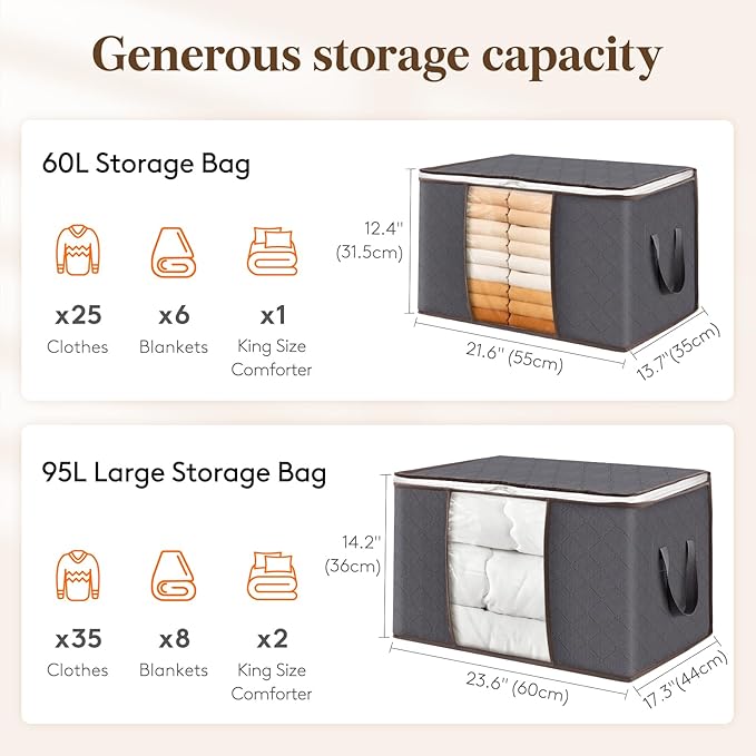 95L Large Clothes Storage Box – 3 Pack Grey