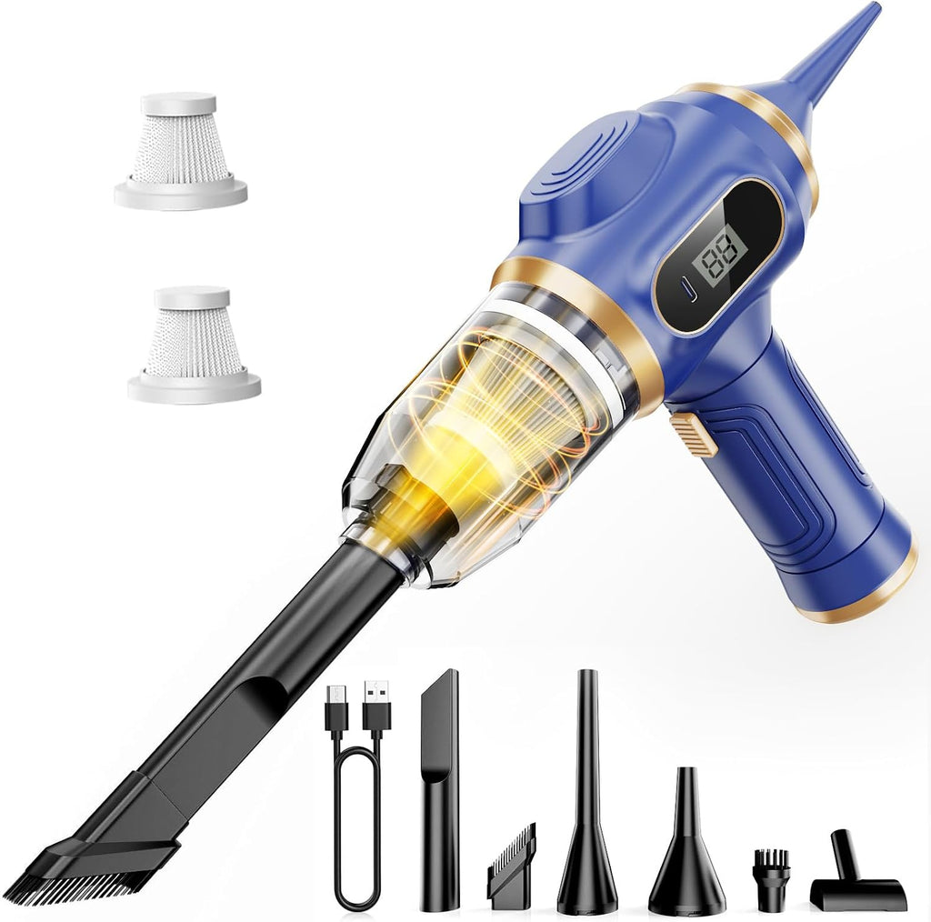 Portable Cordless Car Vacuum – Mini Handheld Cleaner with LCD & Multi-Nozzles for Car, Home & Pets