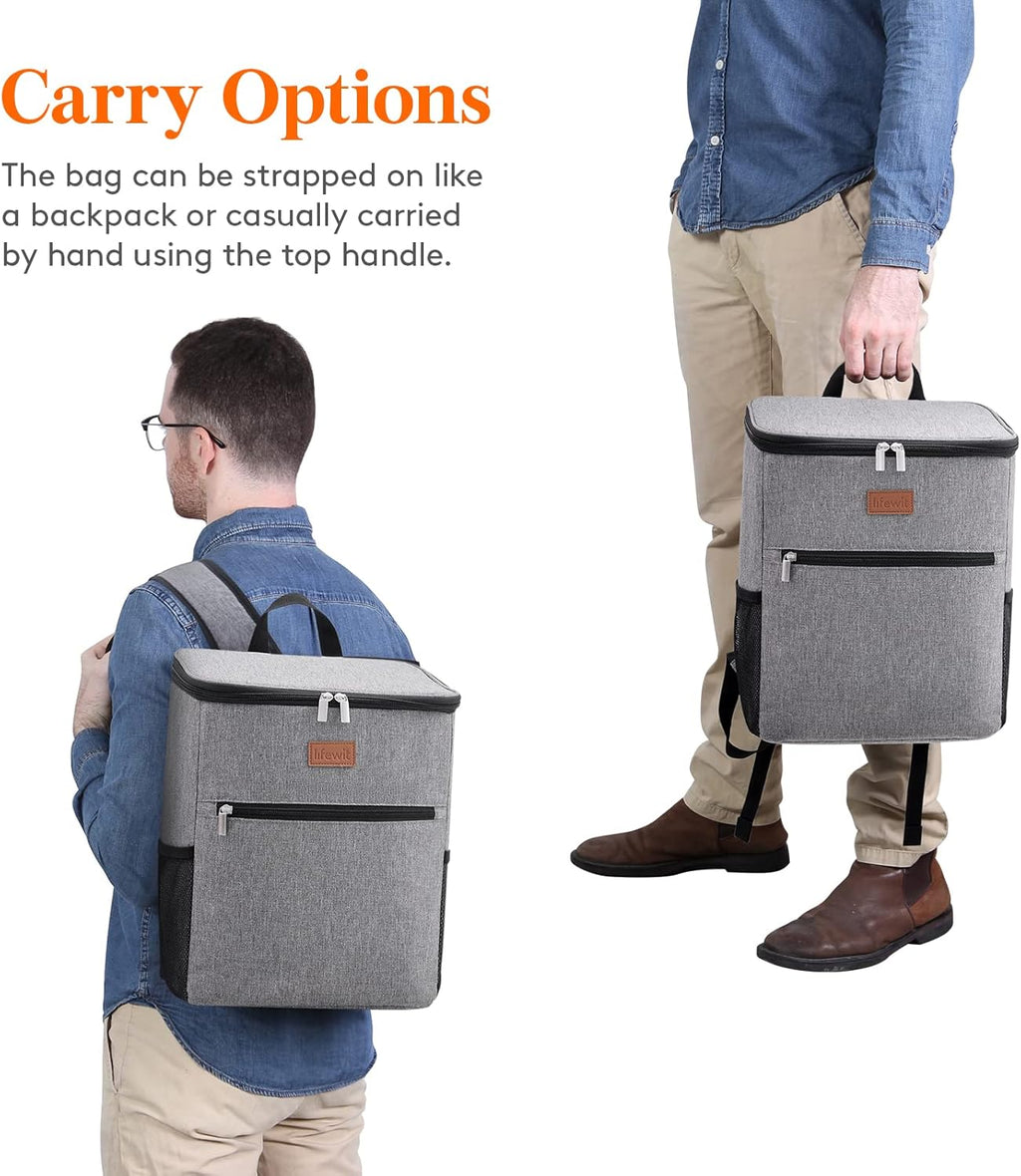 Lifewit 21L Soft Cooler Backpack – Insulated 30-Can Picnic & Camping Cooler (Grey)