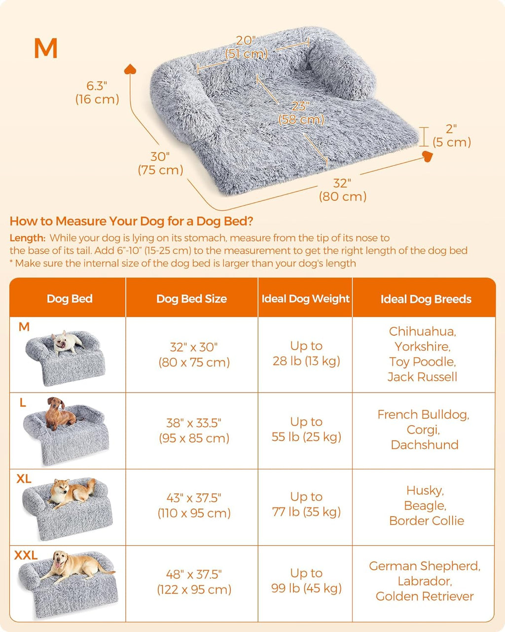Feandrea FluffyHug Calming Dog Sofa Bed – Grey Ombré, M (80×75×16 cm) for Small & Medium Dogs