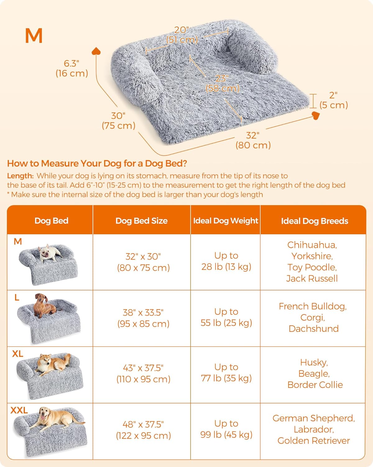 Feandrea FluffyHug Calming Dog Sofa Bed – Grey Ombré, M (80×75×16 cm) for Small & Medium Dogs