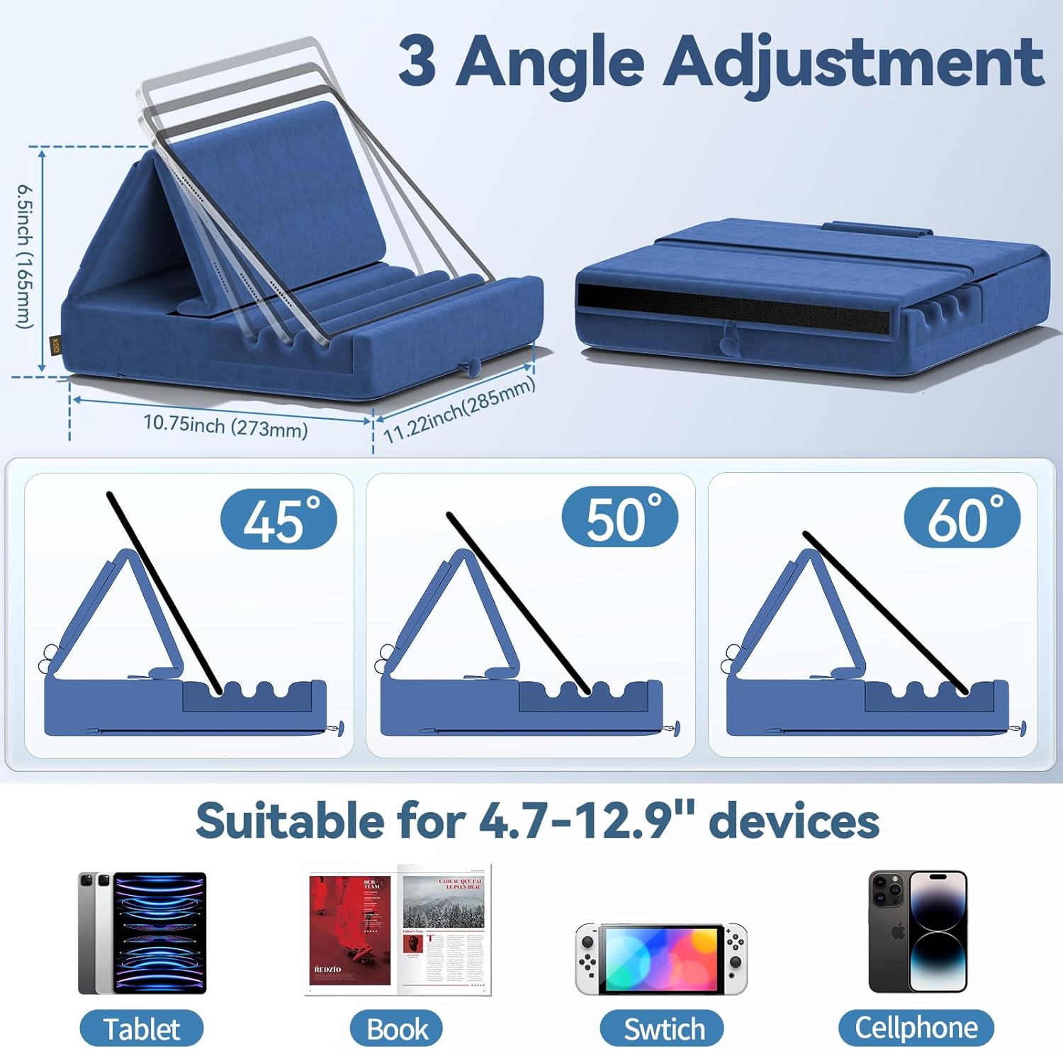 KDD Foldable Tablet Pillow Stand – Soft Lap & Bed Holder with Pocket