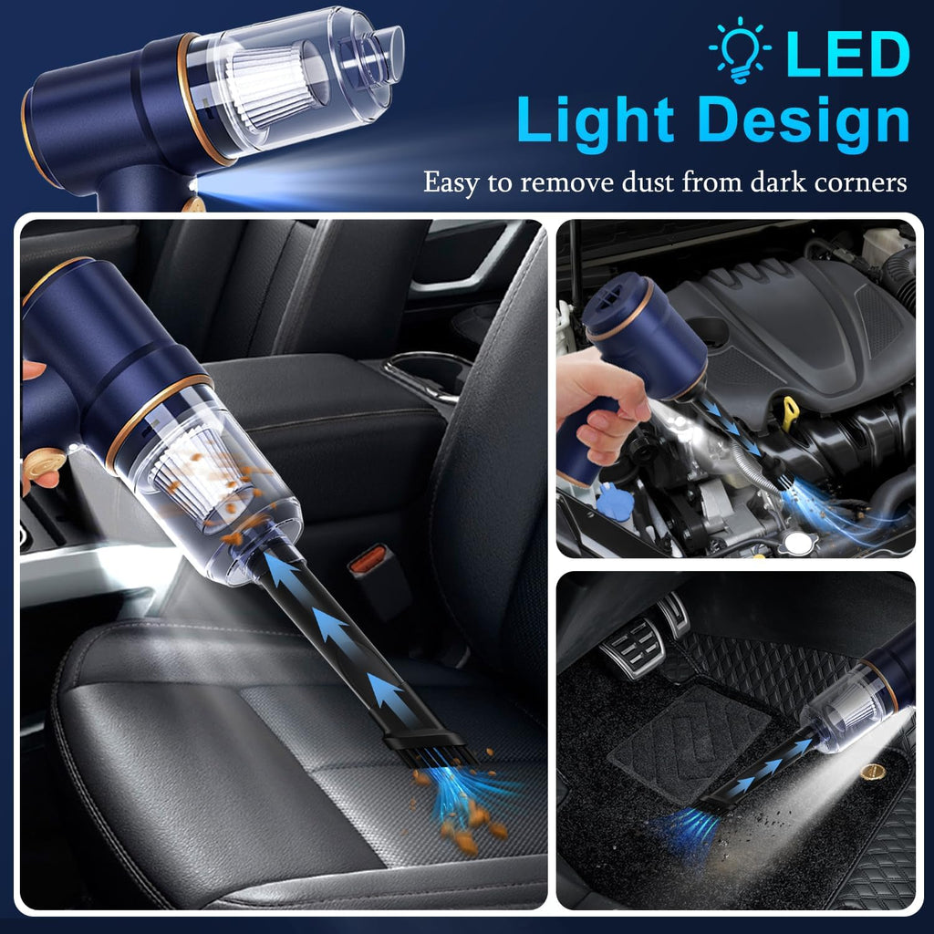 KMM 9000Pa Handheld Car Vacuum & Air Duster – High-Power LED Cleaner with Multi-Nozzles for Car, Home & Pets