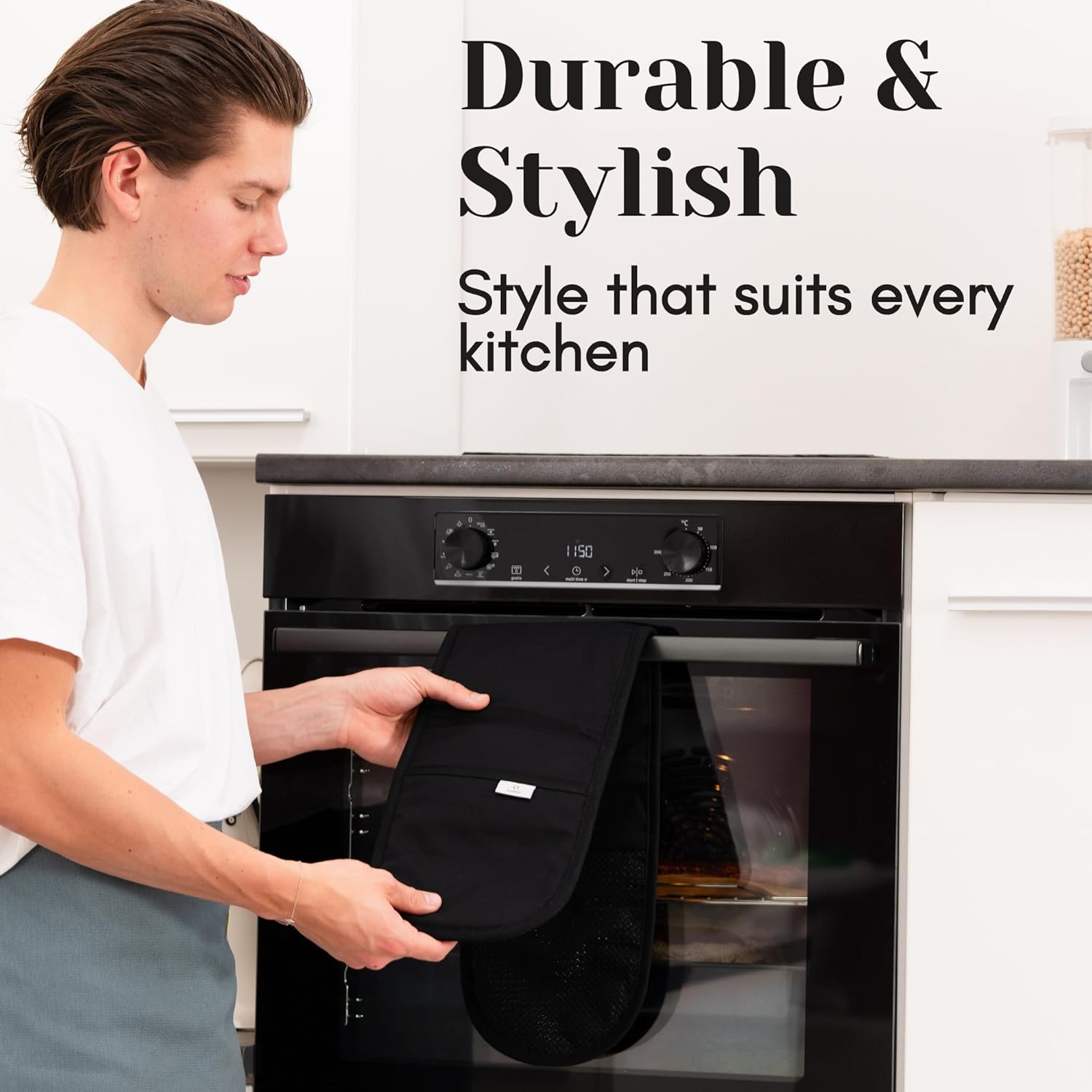Laffair Double Oven Gloves – Heat Resistant Silicone Grip