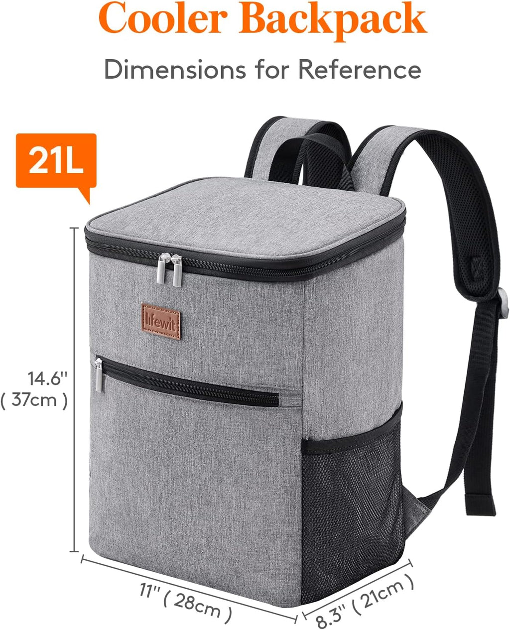 Lifewit 21L Soft Cooler Backpack – Insulated 30-Can Picnic & Camping Cooler (Grey)