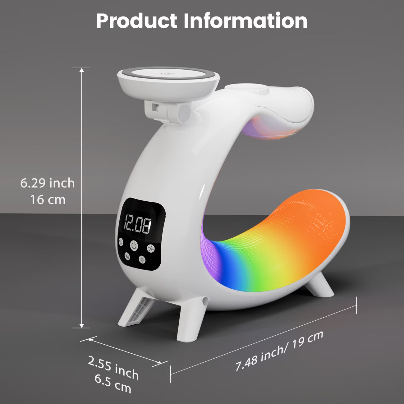 C-Shape RGB LED Night Lamp with Wireless Charging, 15W Fast Charger & Smart Bluetooth Speaker – Music Visualization Sleep Light for iPhone, iWatch, AirPods, and Home Desk