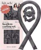 Kitsch Heatless Curling Set – Satin Overnight Curlers with Scrunchies & Blowout Rod (Charcoal)