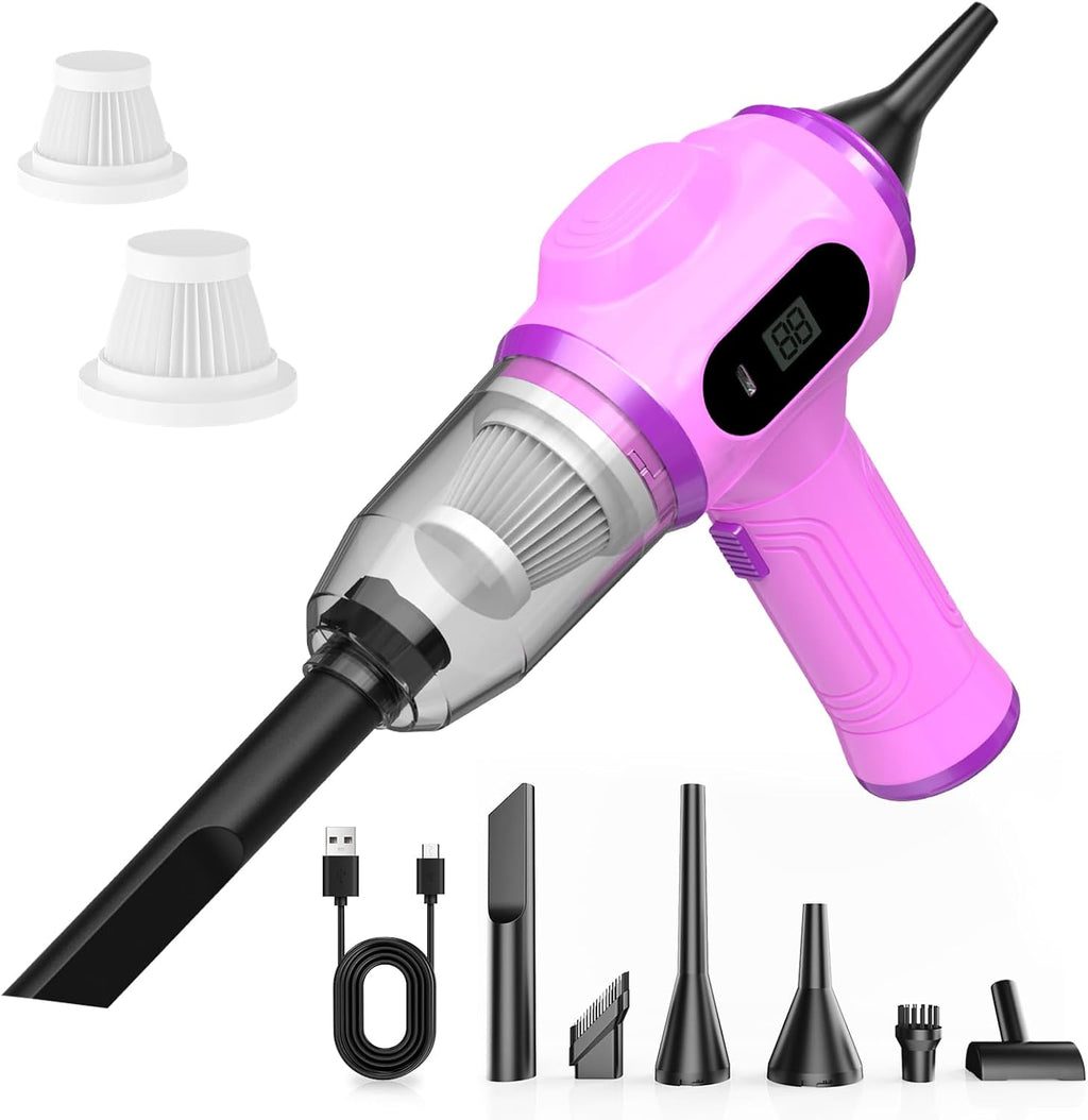 Portable Cordless Car Vacuum – Mini Handheld Cleaner with LCD & Multi-Nozzles for Car, Home & Pets