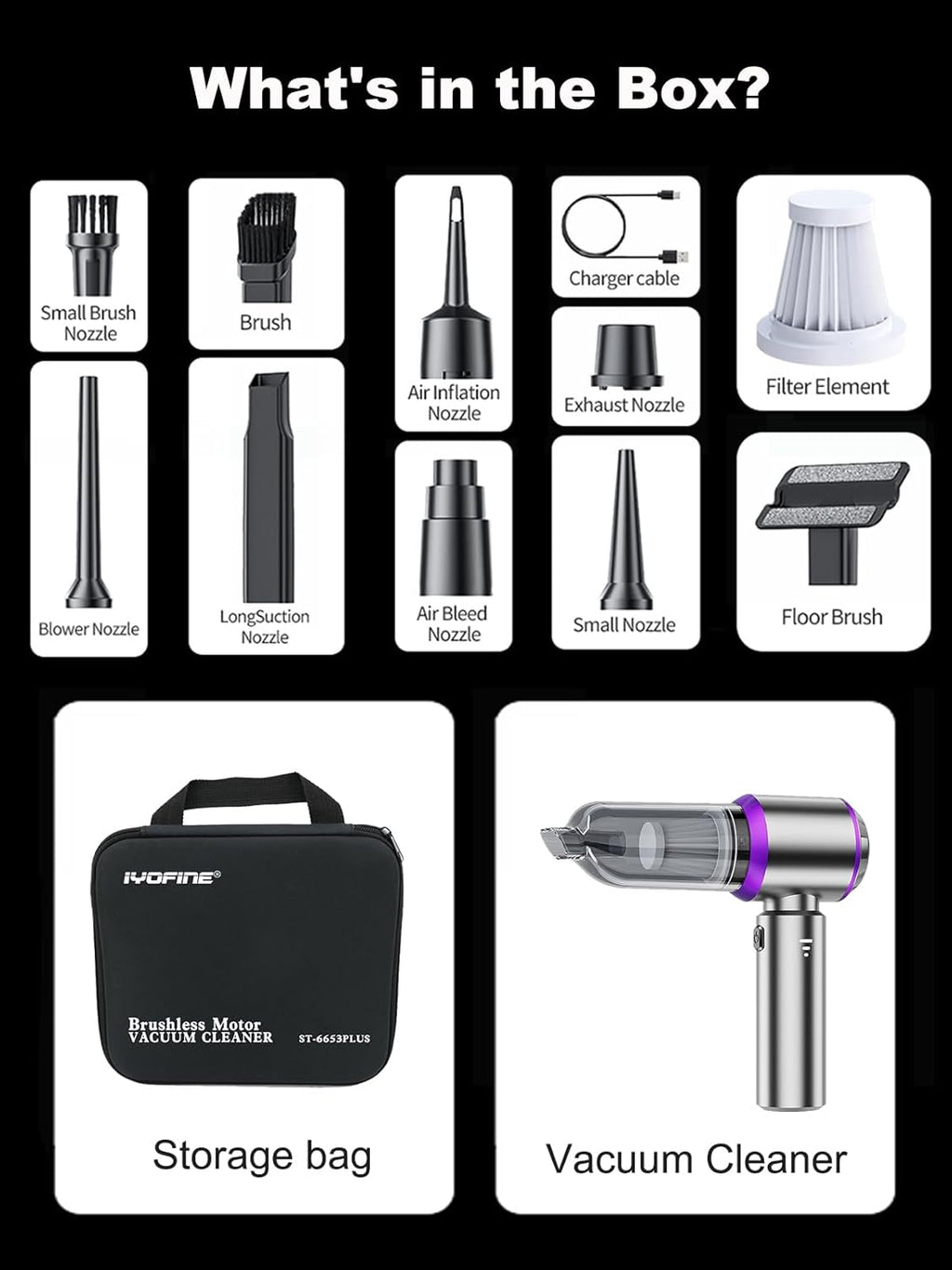 4-in-1 Mini Car Vacuum & Air Duster – Super Power Handheld Cordless Cleaner (Purple)