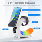 C-Shape RGB LED Night Lamp with Wireless Charging, 15W Fast Charger & Smart Bluetooth Speaker – Music Visualization Sleep Light for iPhone, iWatch, AirPods, and Home Desk