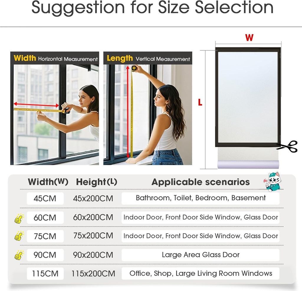 Lifetree Frosted Window Privacy Film – Static Cling Opaque Glass Cover 44.5×200 cm
