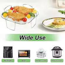 3 Layer Air Fryer Rack, Stainless Steel Air Fryer Three Layer Cooking Rack, Multi-Purpose Air Fryer Accessories, Suitable for Double Basket Air Fryer, Roasting Oven, Microwave