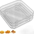 3 Layer Air Fryer Rack, Stainless Steel Air Fryer Three Layer Cooking Rack, Multi-Purpose Air Fryer Accessories, Suitable for Double Basket Air Fryer, Roasting Oven, Microwave