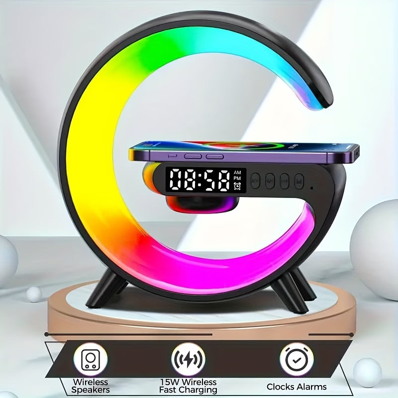 G-Shape 5-in-1 Smart LED Lamp – Wireless Charging, Bluetooth Speaker & Alarm Clock