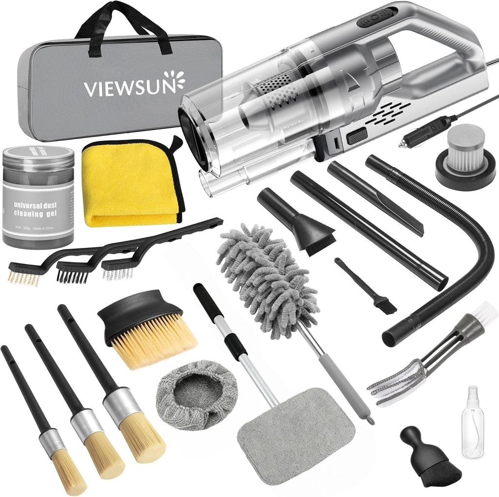 Viewsun 20PCS Pink Car Cleaning Kit – Interior Detailing Set with Drill Brushes, Windshield Tools & Cleaning Gel