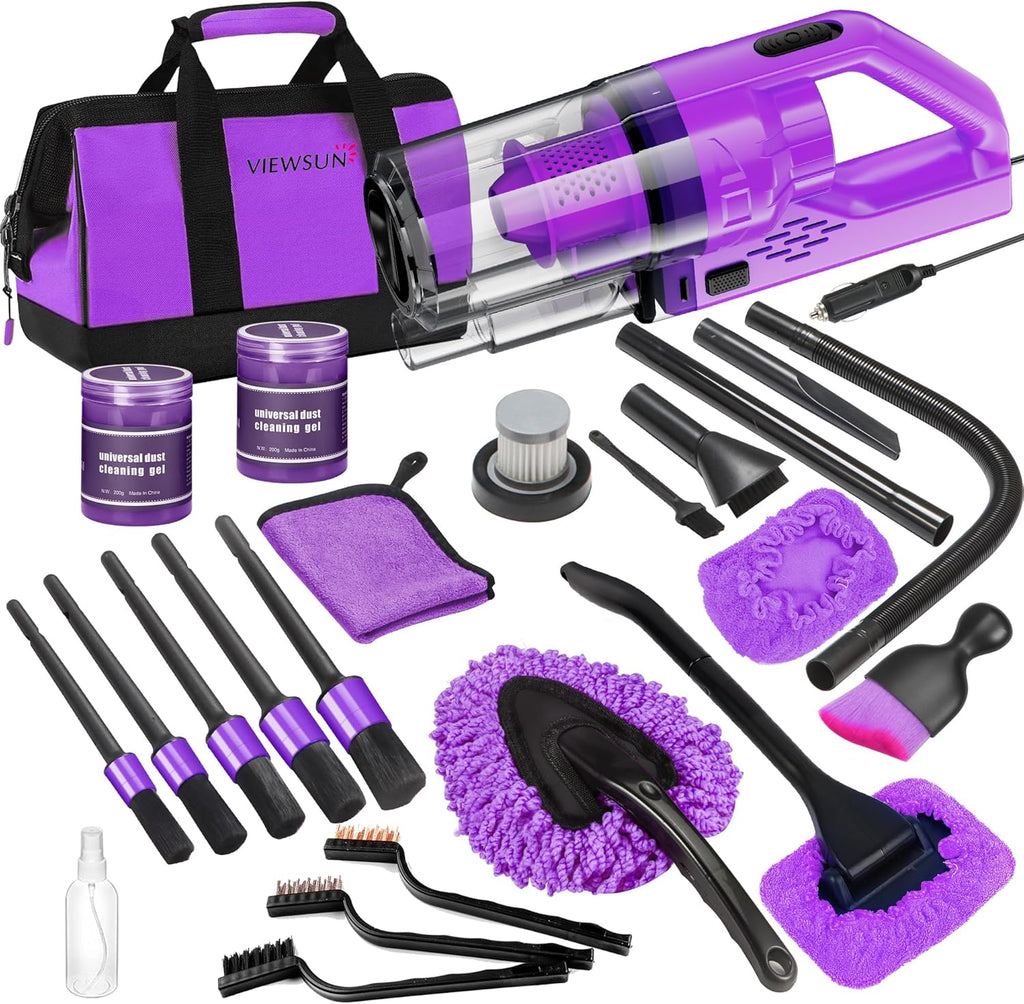 Viewsun 20PCS Pink Car Cleaning Kit – Interior Detailing Set with Drill Brushes, Windshield Tools & Cleaning Gel