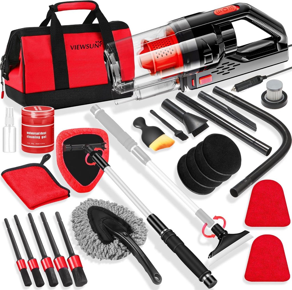 Viewsun 20PCS Pink Car Cleaning Kit – Interior Detailing Set with Drill Brushes, Windshield Tools & Cleaning Gel